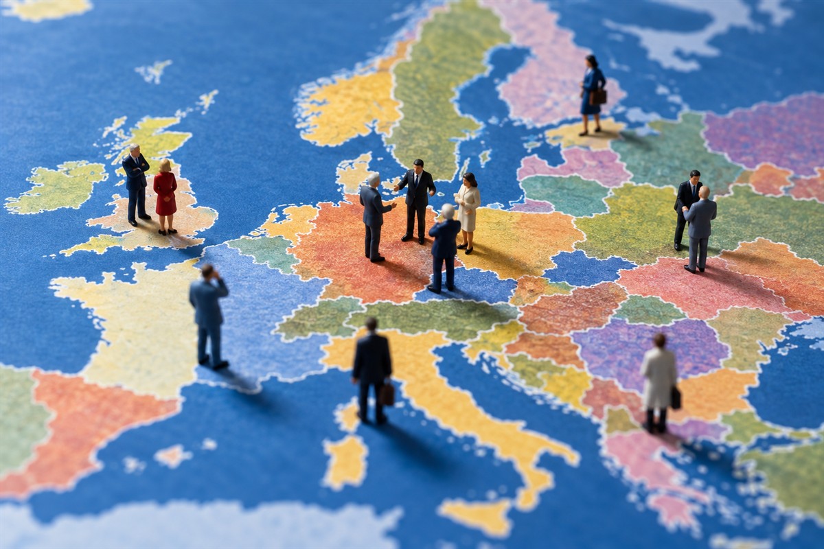 Europakarte mit Miniaturfiguren