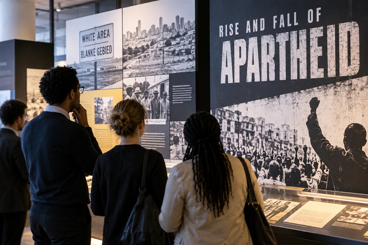 Besichtigung der Ausstellung "Rise and Fall of Apartheid" in Johannesburg.