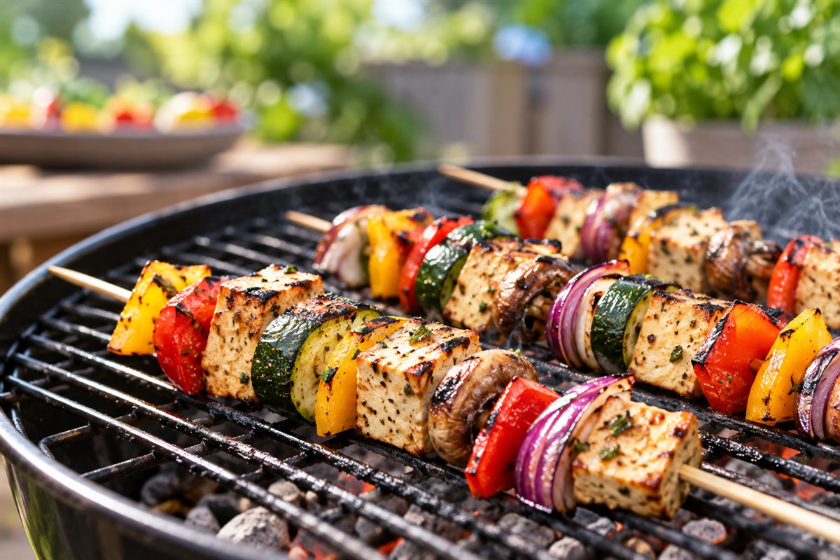 Tofu-Gemüsespieße auf dem Grill