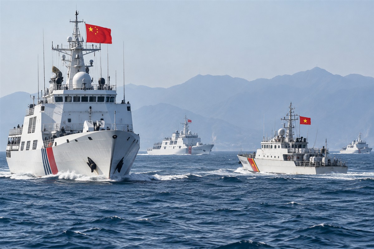 Chinesische und vietnamesische Schiffe vor der chinesischen Küste