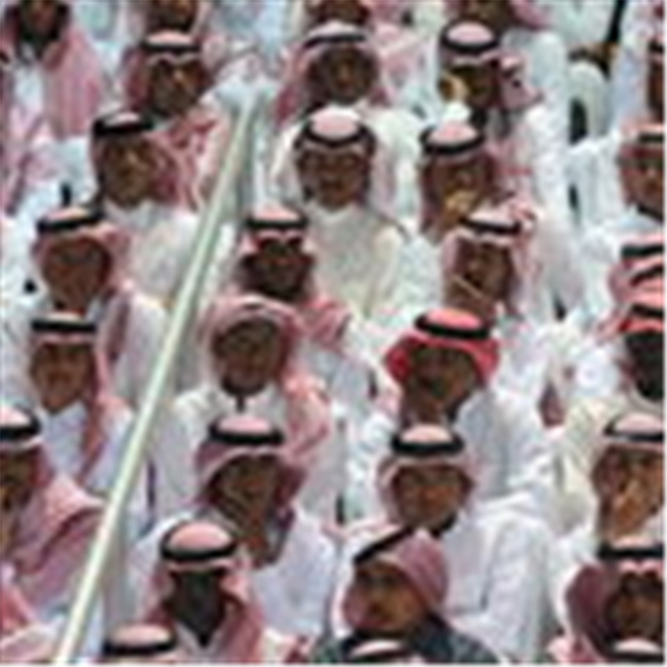 Saudische Männer auf der Zuschauertribüne bei einem traditionellen Fest 
