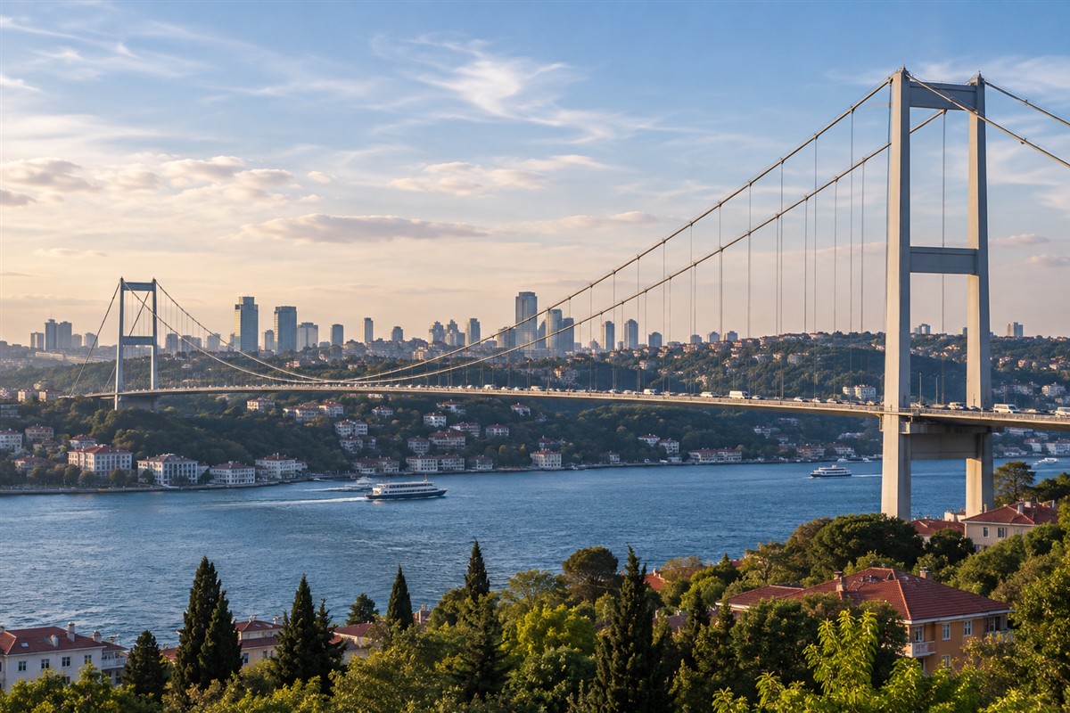 Fatih-Sultan-Mehmet-Brücke, die den europäischen Teil von Istanbul mit dem asiatischen Teil verbindet.